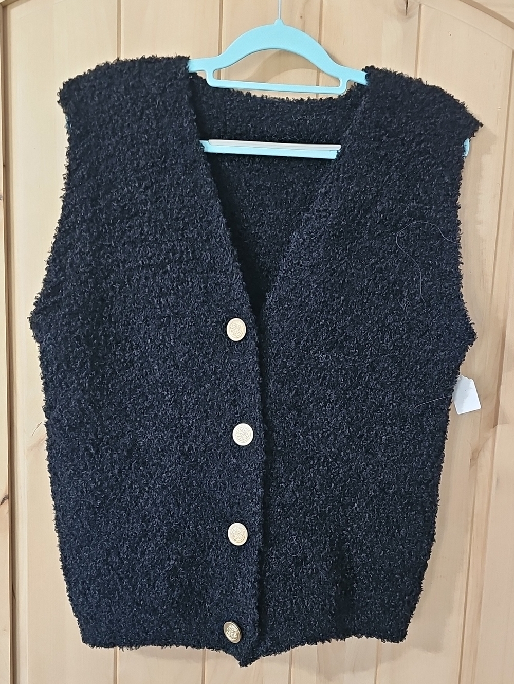 Black Textured Button-Front Women's Sweater Vest